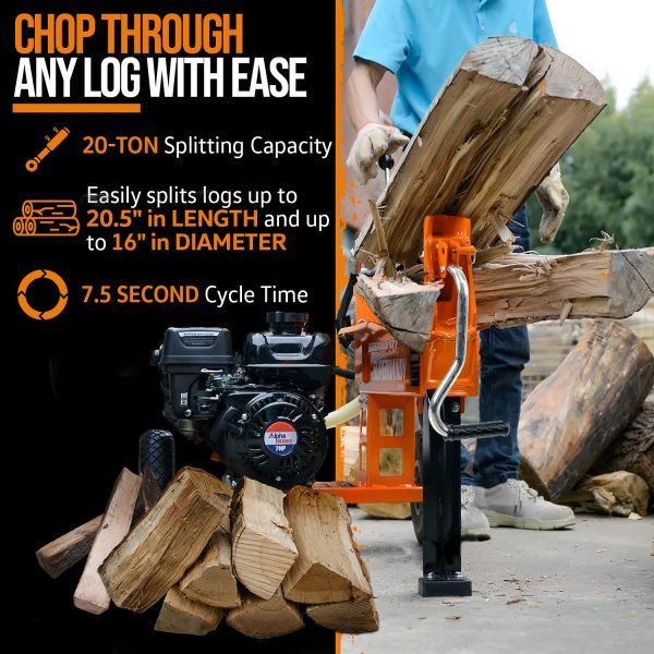 Super Handy GCAO023 Log Splitter 20-Ton Horizontal Portable Gas 7HP Engine New Canada Only